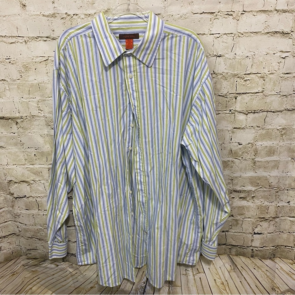 Nyne Blue Green Striped Cotton Long Sleeve Button Up Shirt